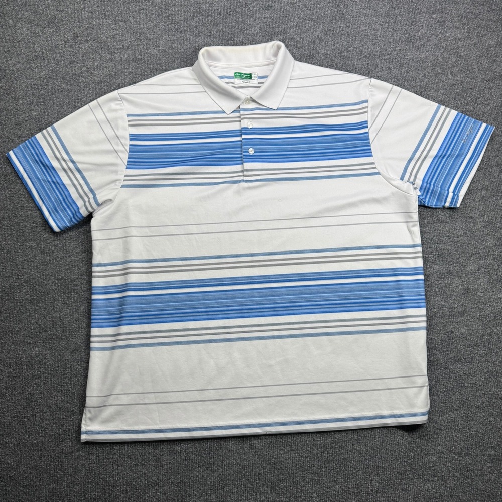 Ben Hogan Performance Polo Mens 2XL White Blue Striped Golf PowerAir